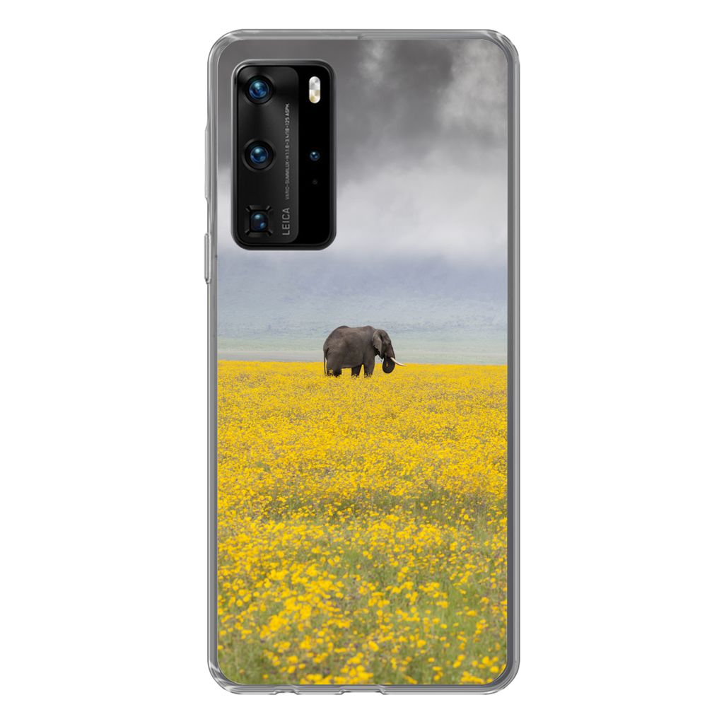 MuchoWow Handyhülle Schutzhülle Hülle für Huawei P40 Pro Elefant - Blumen - Natur - Gelb - Tiere Silikon Softcase Handy Hülle - Schutz