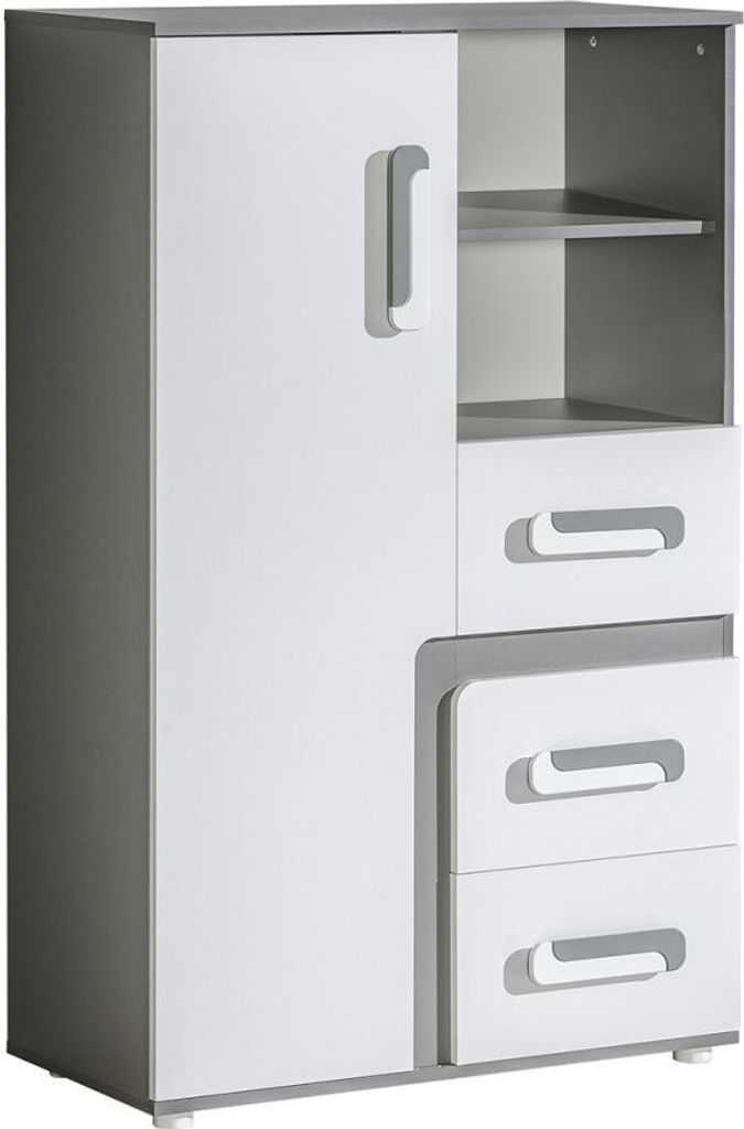 Jugendzimmer - Kommode Oskar 06, Farbe: Anthrazit / Weiß - 136 x 85 x 40 cm (H x B x T)