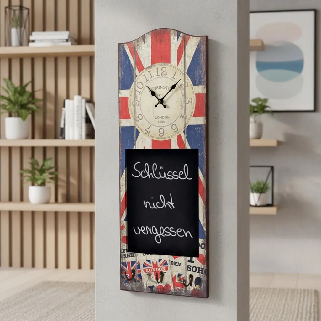 Mucola Orologio Nostalgia 30x80cm Lavagna e Ganci Grigio