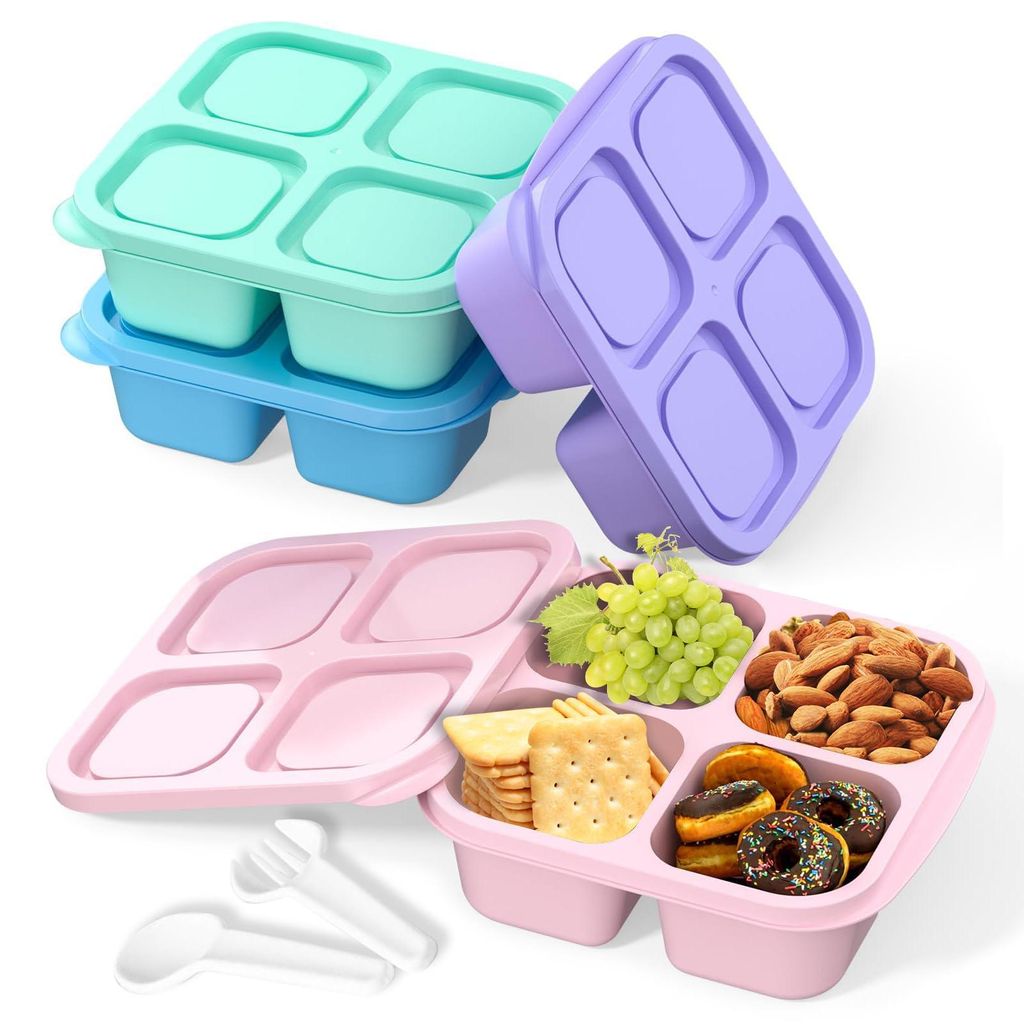 Snackbox mit 4 Fächern, Bento-Snackbox, wiederverwendbar zur Zubereitung von Mahlzeiten, Lunchbox für Kinder und Erwachsene, Aufbewahrungsbox fü...