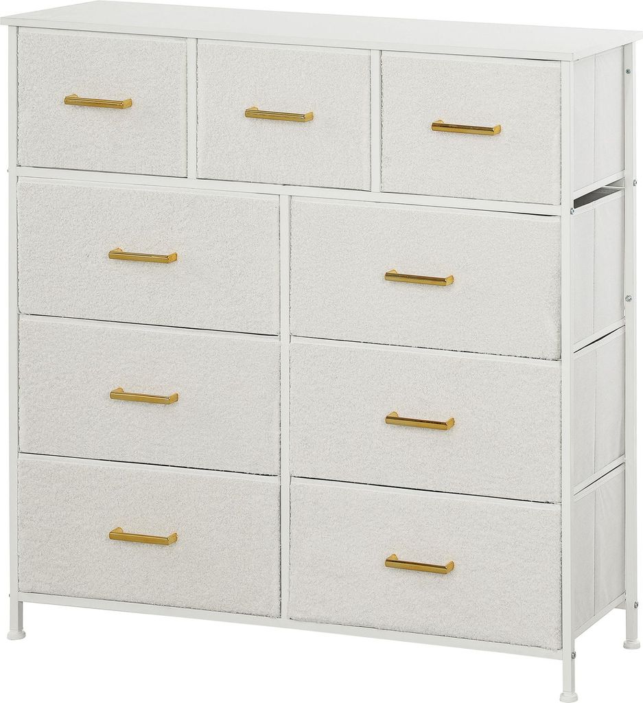 Stoffkommode, 9 Schubladen, Stahlrahmen, elegant, vielseitig, Weiß