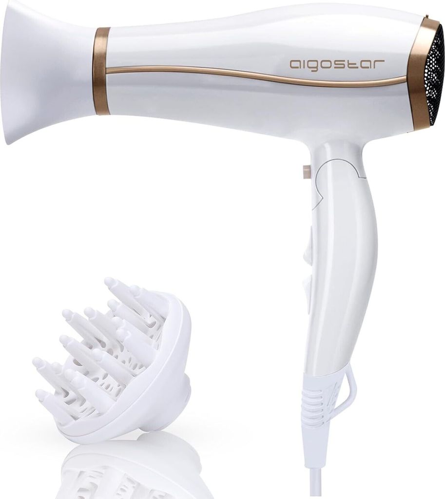 Haartrockner Ionen 2200W,Föhn,Fön,Ionen-Haartrockner Negative Händetrockner mit Diffusor und Zubehör, weiß