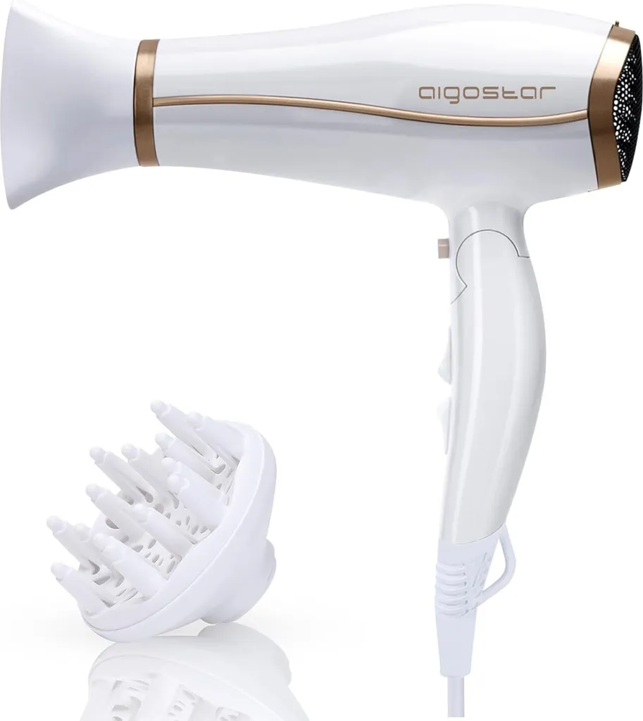 Asciugacapelli 2200W Professionale Bianco - Motore AC e Ioni
