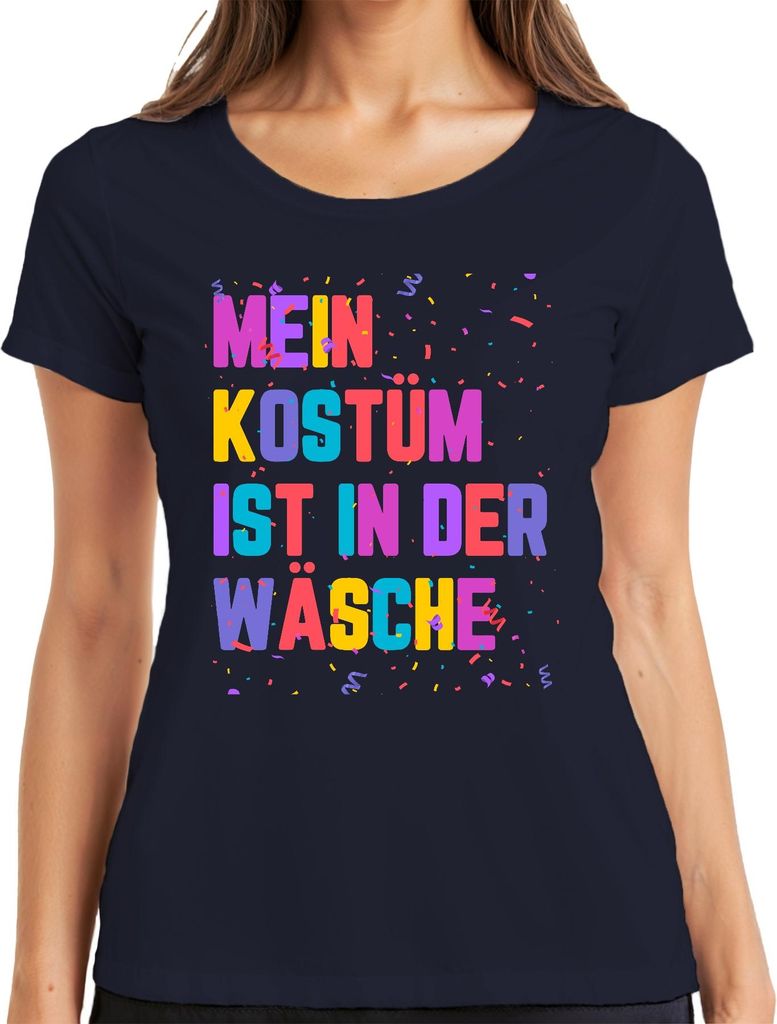 Karneval Fasching Kostüm in der Wäsche Lustig Geschenk Konfetti Damen T-Shirt, Navy, XL