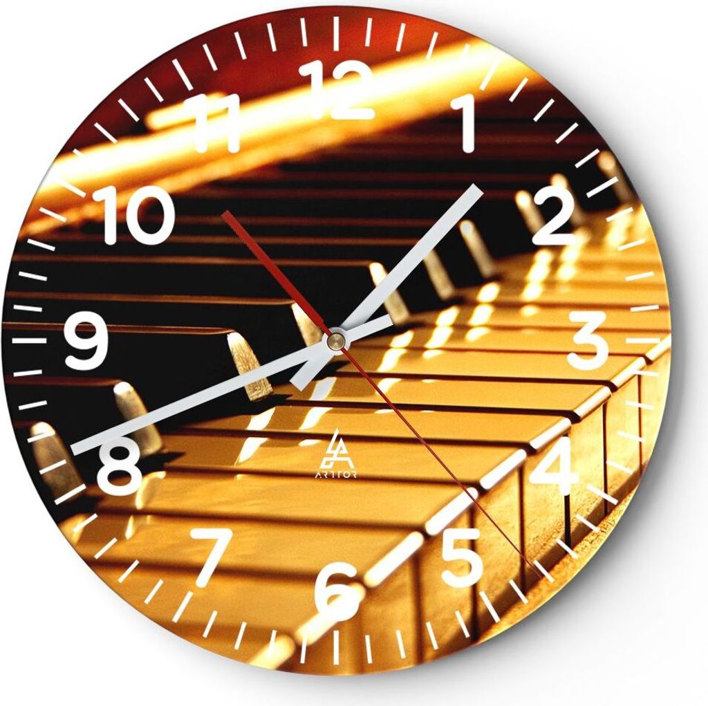 Wanduhr - Rund - Glasuhr - Klavier Musik Konzert - 40x40cm - Schleichendes Uhrwerk - Lautlos - zum Aufhängen bereit - Dekoration Modern - Wanddeko...