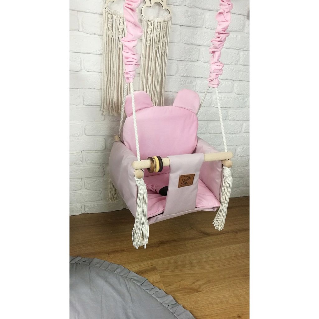 Babyschaukel Kinderschaukel Holz Indoor Schaukel BEAR pink VELVET
