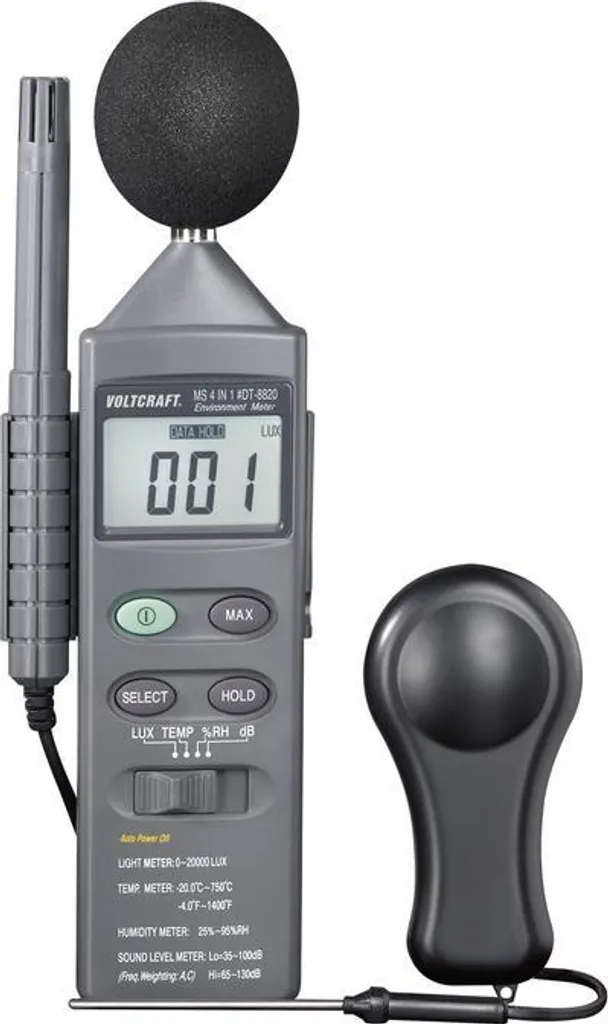Voltcraft DT 8820 Mesureur d'environnement 4 en 1 avec Sonde Multitâche