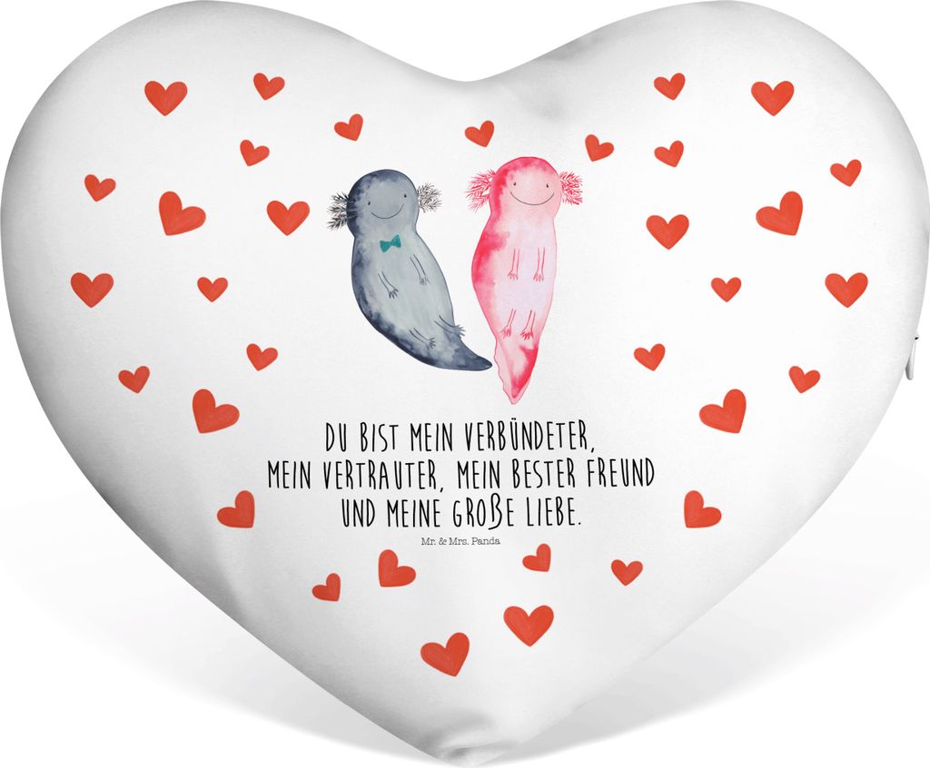 Mr. & Mrs. Panda Dekokissen Axolotl Freundin - Weiß - Geschenk, dekoartikel, Liebesbeweis, Valentinstag, Kissen in Herzform, Sofakissen, Freund, K...