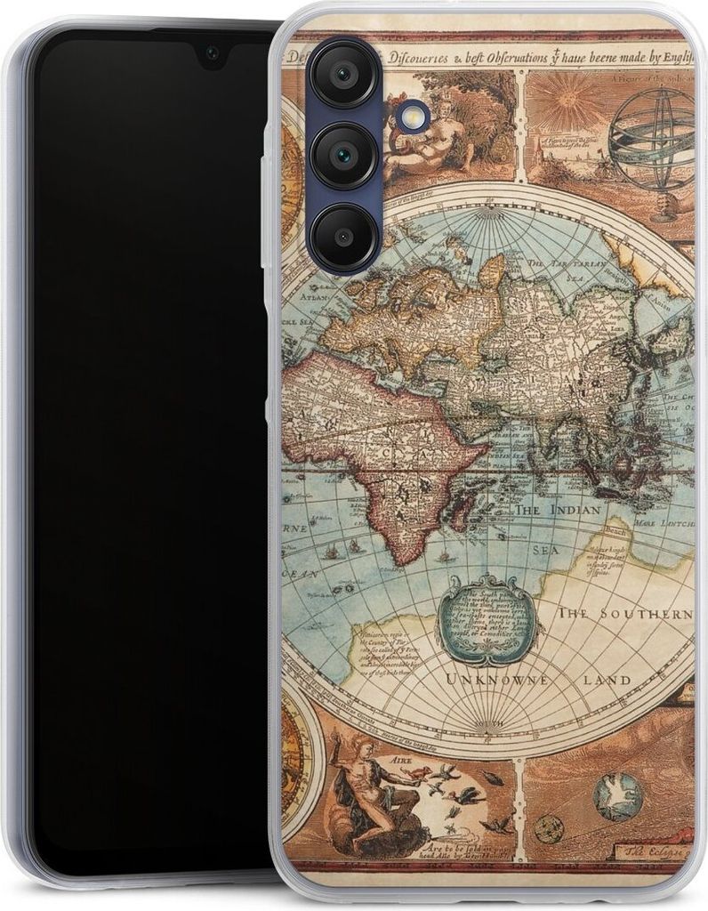 DeinDesign Slim Hülle für Samsung Galaxy A15 5G Silikon Case Ultra Dünn Handyhülle Landkarte Vintage Weltkarte