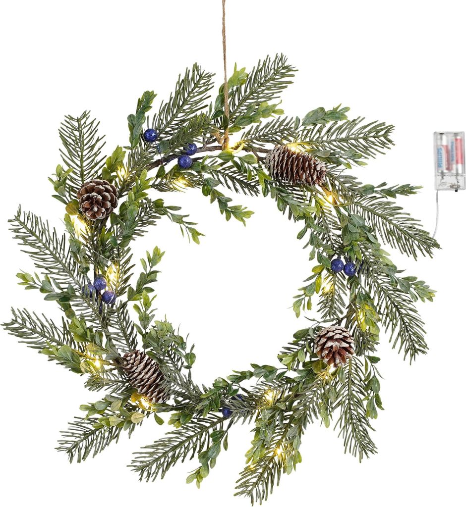 House of Seasons Weihnachtskranz mit LED-Lichtern - Ø42 cm - Grün