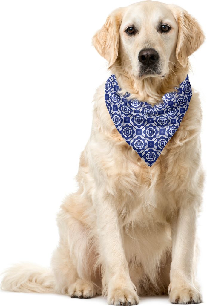 ABAKUHAUS Niederländisch Haustier Bandana, Rhombus und Hexagone, 55x55 cm, Marine-Blau und Weiß