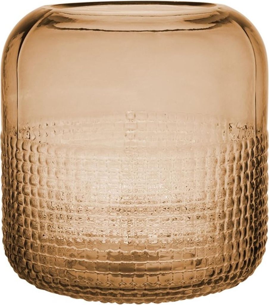 INNA-Glas Blumenvase Glas PABLITO mit Muster unterhalb, orange-braun-klar, 18 cm, Ø 17 cm - Design Vase