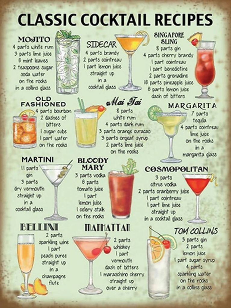 vianmo Holzschild 40x30 cm Retept classic Cocktails Recipes Mojito