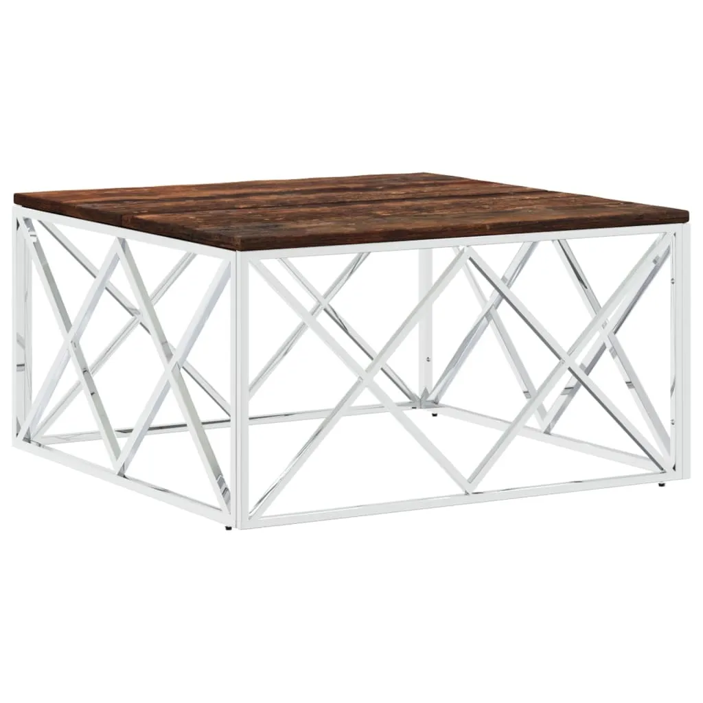 SYFAX™ Tavolino Salotto Design Industriale Acciaio Inox e Legno Massello