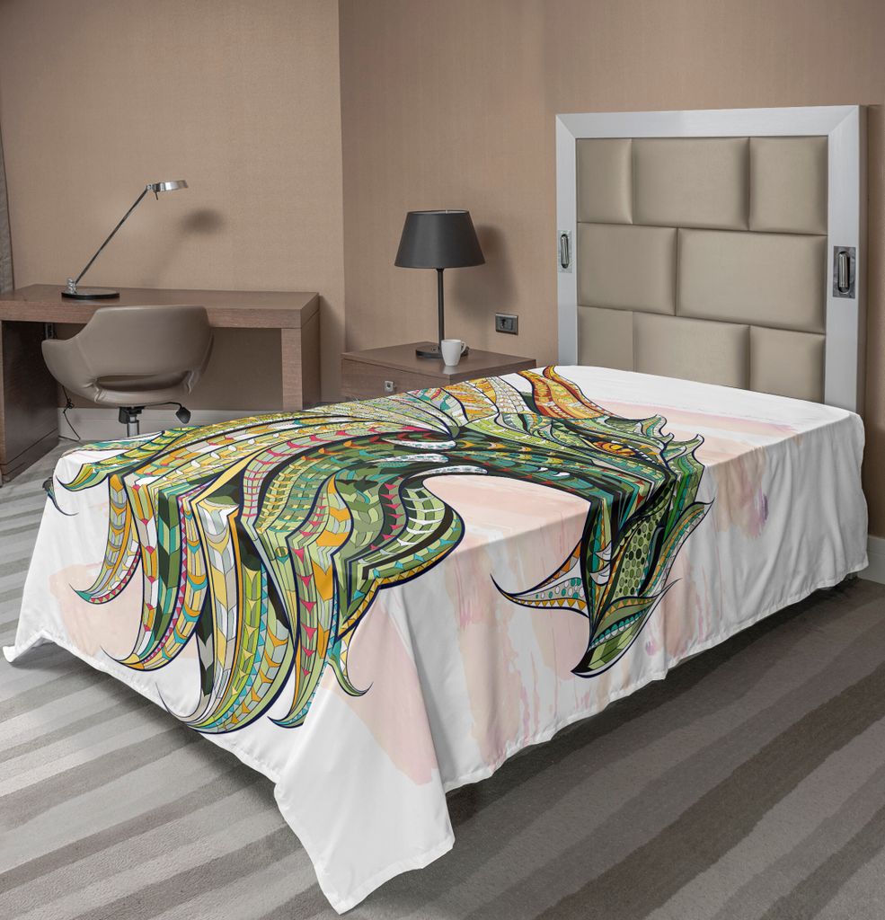 ABAKUHAUS keltisch Bettlaken, Dragon Mit Afrikanisch Verzierten Effekte Grunge Hintergrund Mythischer druck, weiches bequemes oberes Bettlaken für...