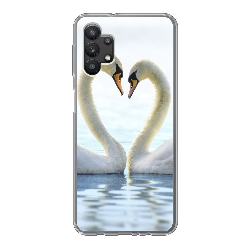 MuchoWow Handyhülle Schutzhülle Hülle für Samsung Galaxy A32 5G Schwäne - Herz - Ehepaar Silikon Softcase Handy Hülle - Softcase
