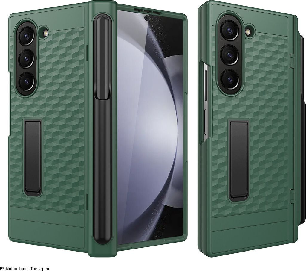 Handyhülle für Samsung Galaxy Z Fold 6 Militärischer Hülle mit Displayschutzfolie und Stiftschlitz, Scharnierschutz, Ständer Grün