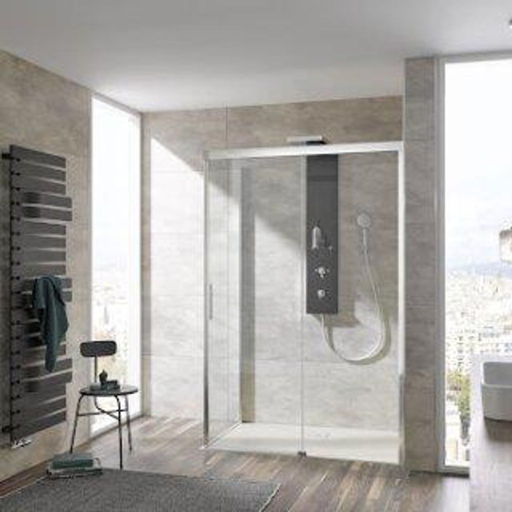 HSK 17408160-68-600 Atelier Plan Schiebetür 2-teilig mit Seitenwand 1600x900mm Schwarz-Matt Mattglas Edelglasbeschichtung