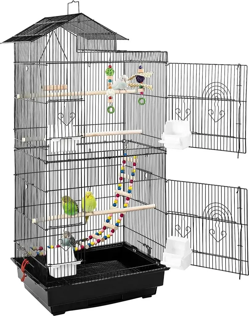 Cage Volière Anti-Évasion en Métal Noir pour Oiseaux - Robuste et Sûre