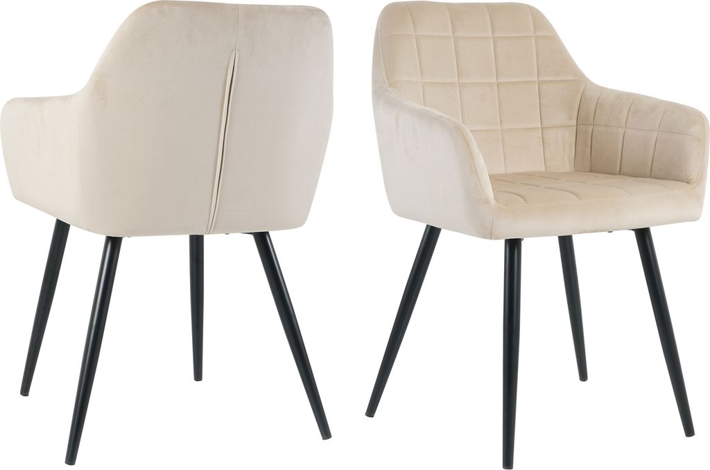 Möbilia Sessel, 2er-Set | mit Quadratsteppung | Bezug Samt | Beine Metall | B 59 x T 62 x H 83 cm | beige – schwarz | 21020065 | Serie STUHL