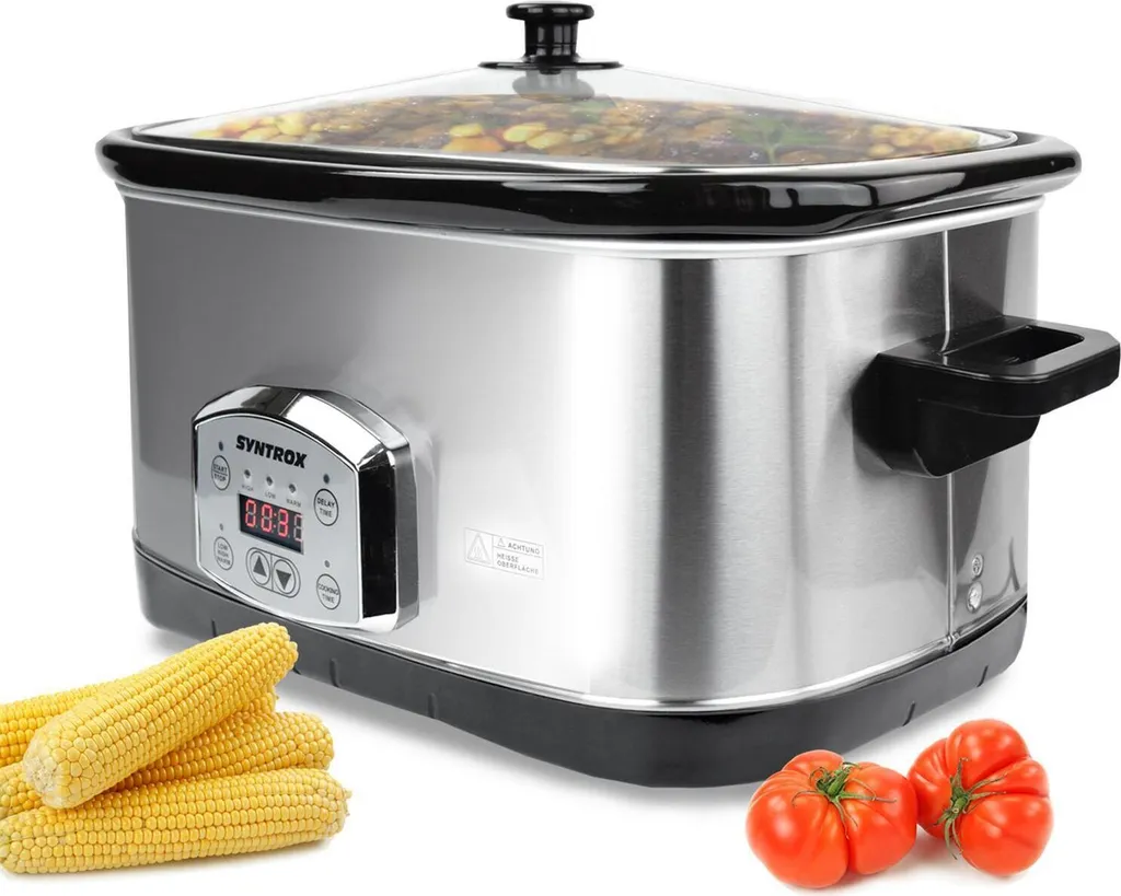Syntrox Slow Cooker 7,5L en Acier Inox avec Fonction Maintien au Chaud