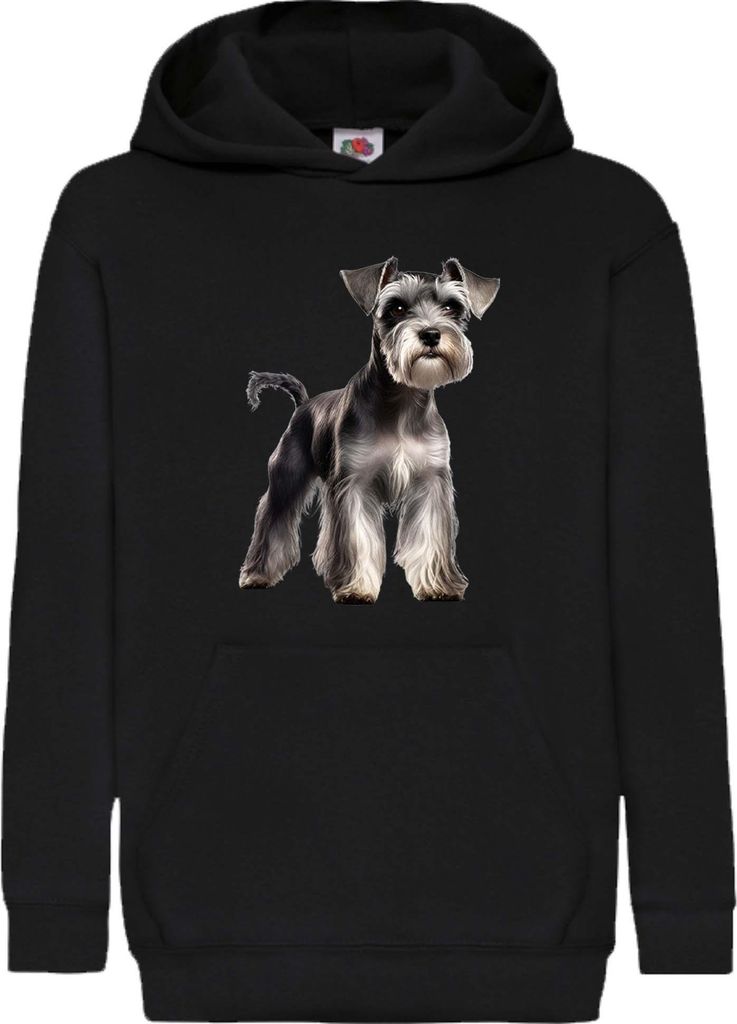 Kinder Kapuzenpullover Dogs Breeds Miniature Schnazuer Dog Breed 005, 9-11 Jahr - 140 / Schwarz