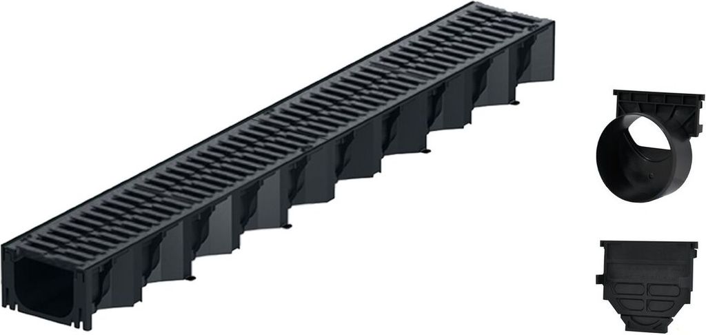 1m ACO Hexaline 2.0 Entwässerungsrinne mit 2 Gussrosten á 0,5m Ablauf horizontal Bodenrinne Terrassenrinne