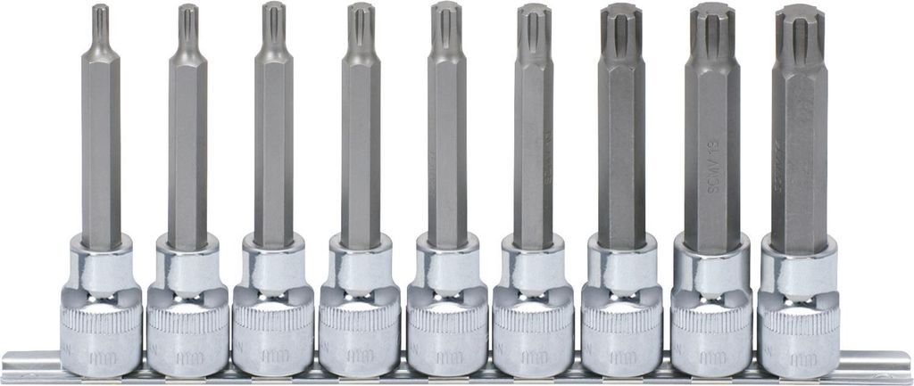 KS Tools 1/2" CHROMEplus RIBE-Bit-Stecknuss-Satz, lang, 9-tlg M5-M14, 918.1340