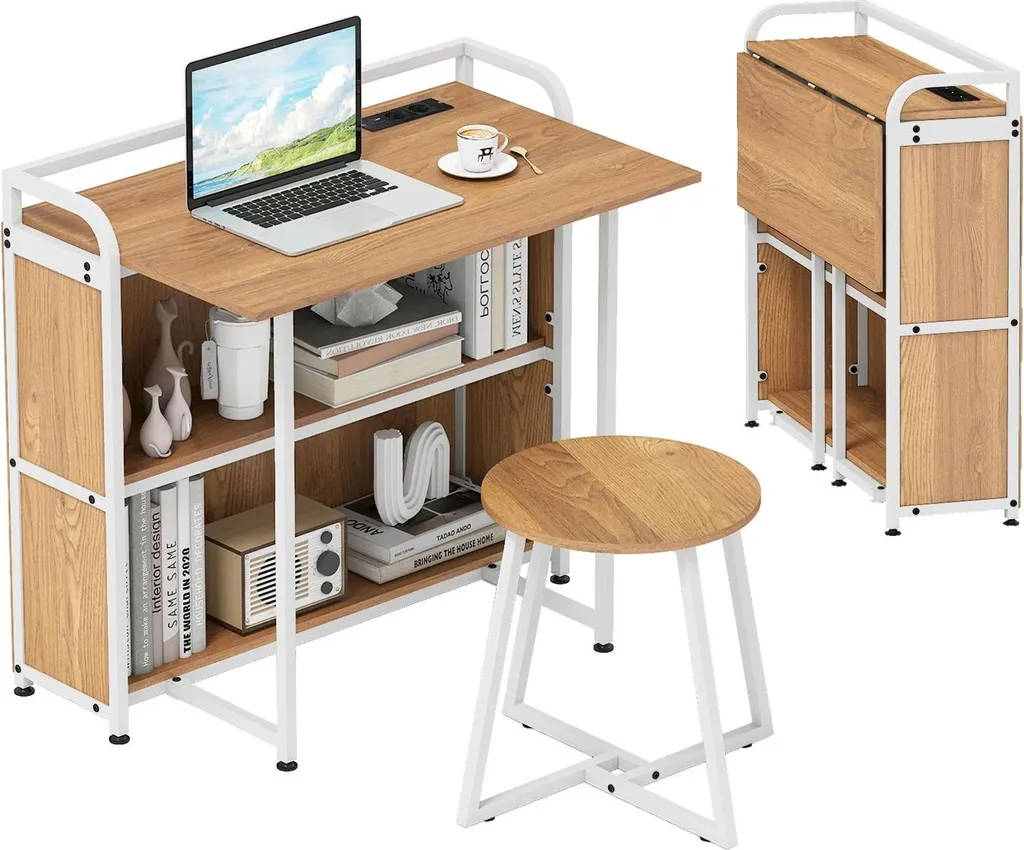 Petit bureau bois pliable kaki rectangulaire structure robuste 100cm