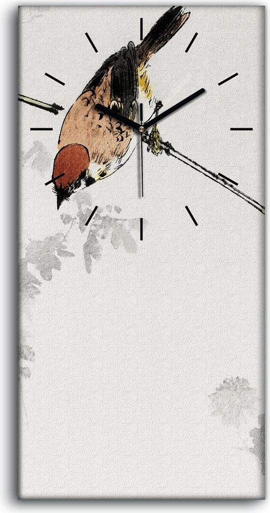 Wohnzimmer-Bild Leinwand Uhr 30x60 Malerei Asiatischer Tier Vogel Sperling Kunst - schwarze Hände