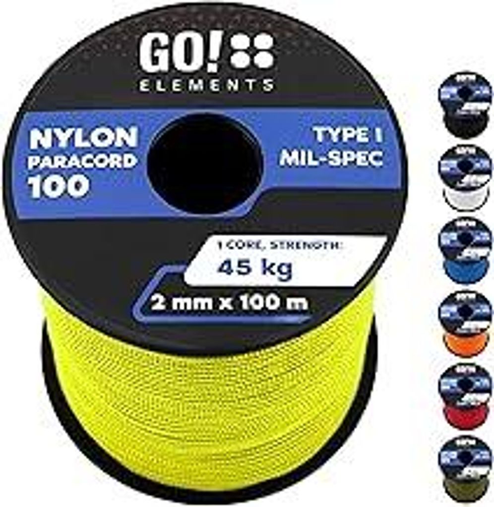 Paracord 100 Typ I | ø 2mm - 3 Kerne - max. 45 kg | 100% Nylonschnur, Seil - reißfest | Allzweckseil, Survival Schnur, Nylonseil, Reepschnur & Ma...