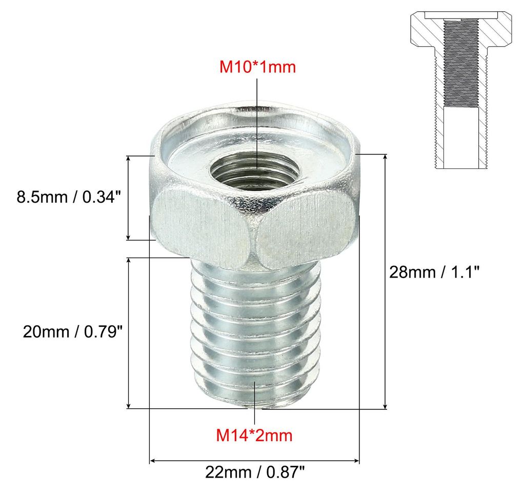 M14x2 zu M10x1 Sechskant-Gewinde-Reduzierverbinder, 5er Pack Hohlgewinde-Reduziermutter Schraubhš¹lse Durchgangsloch-Befestigungselemente Adapter...