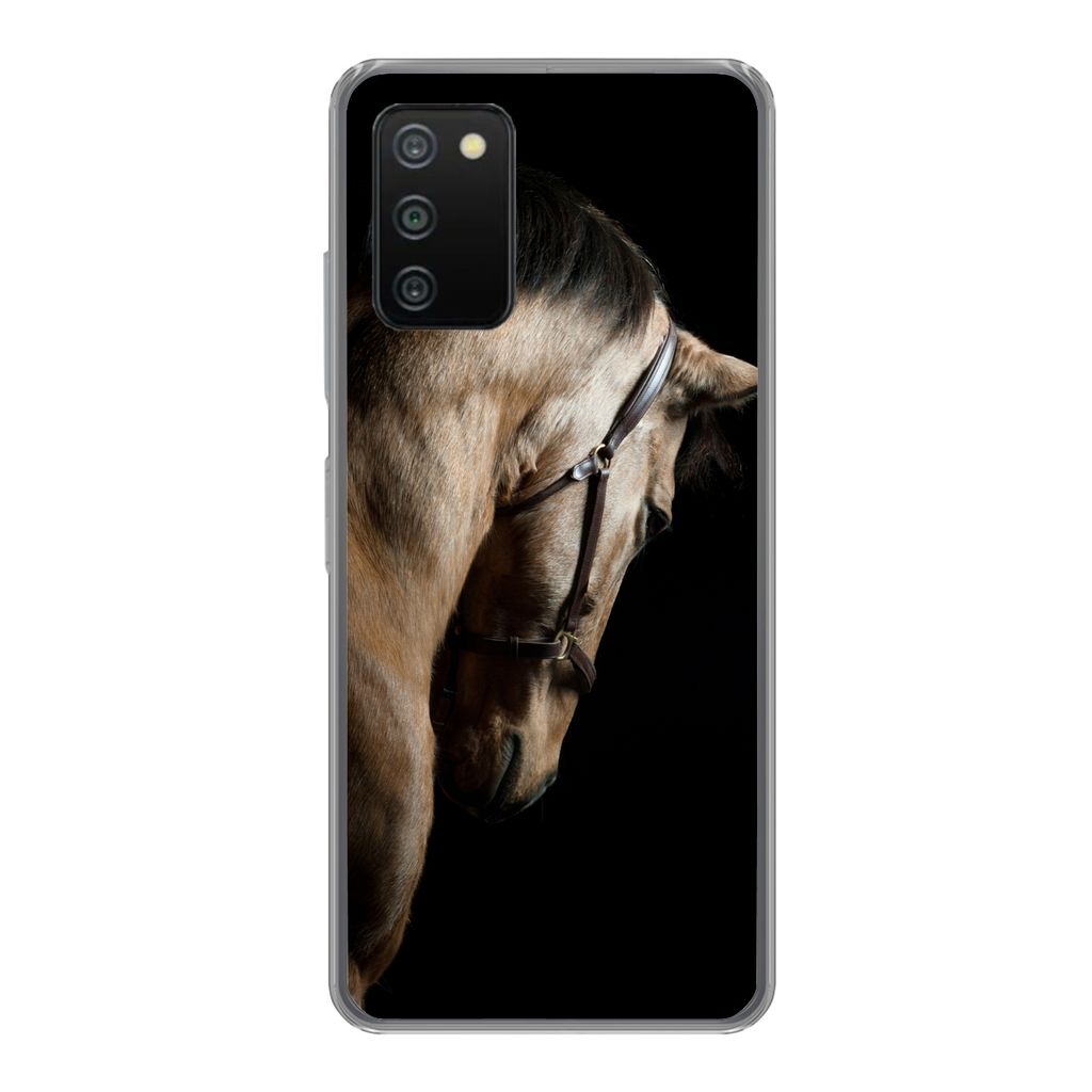 MuchoWow Handyhülle Schutzhülle Hülle für Samsung Galaxy A03s Pferde - Halfter - Schwarz Silikon Softcase Handy Hülle - Schutz