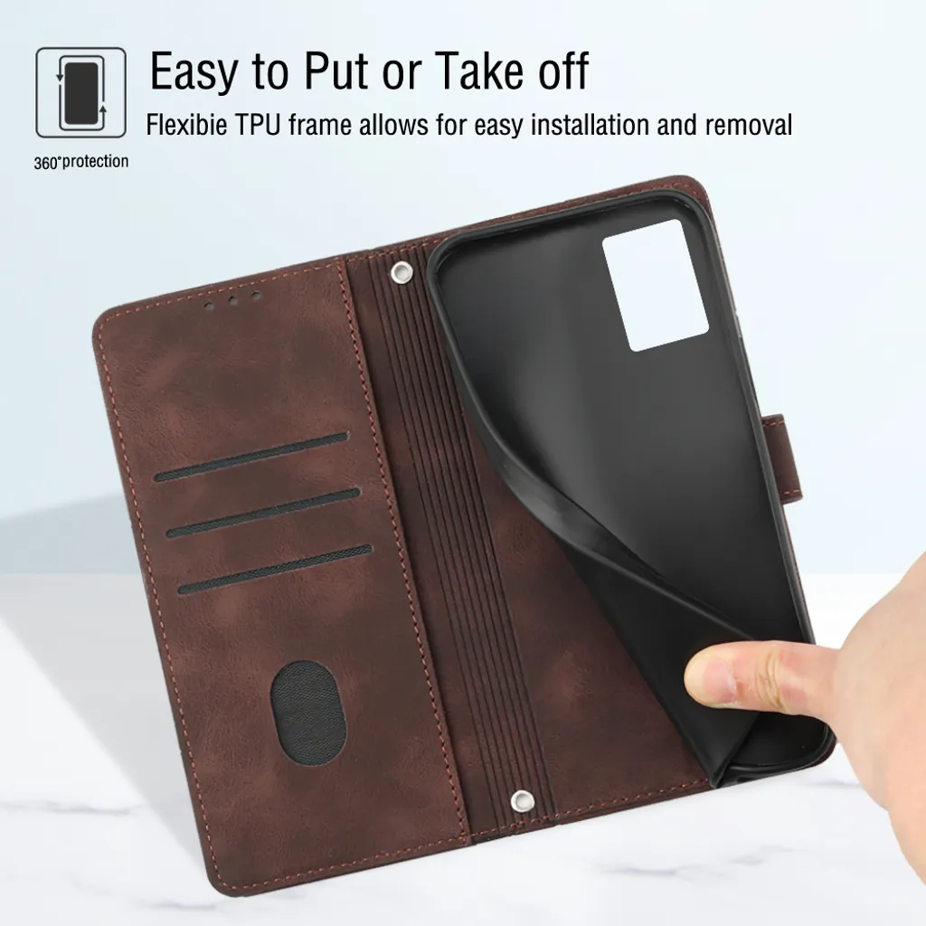 Custodia HualuBro A Libro In PU Pelle Per Oppo A12 - Portafoglio Con Slot Carte, Chiusura Magnetica E Funzione Stand, Colore Marrone - 5