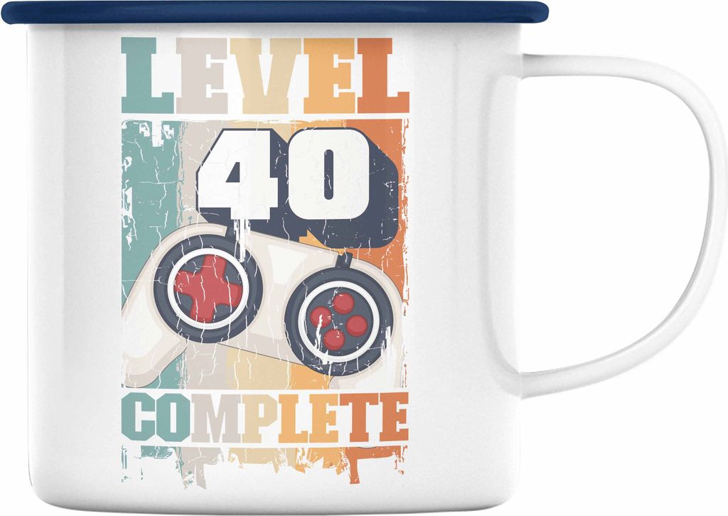 Trendation - 40. Geburtstag Emaille Tasse Mann Geschenk 40er Geschenkidee 40 Mutter Vater Männer Lustig Geschenke Gamer (Blau)
