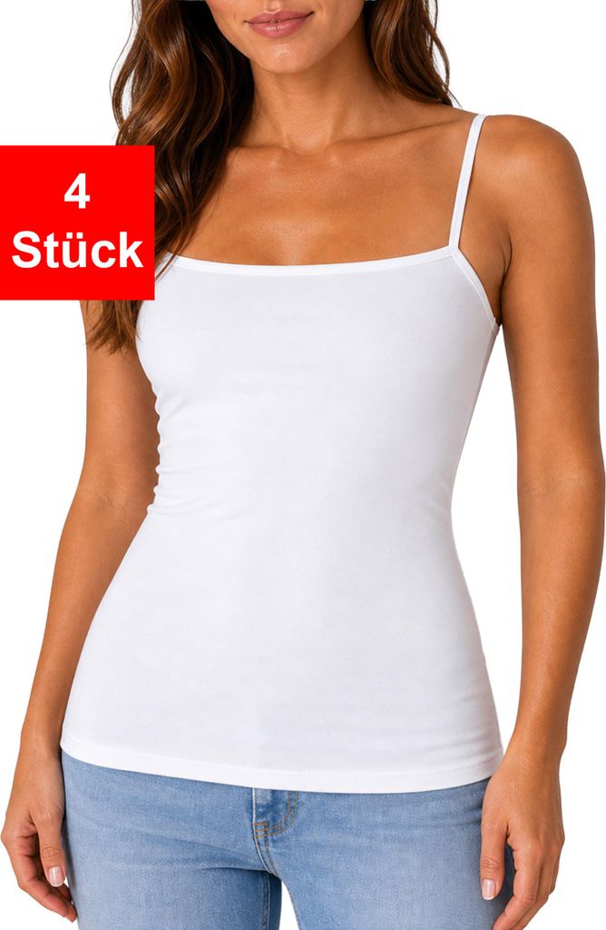 Spaghettitop 4er Pack Damen UNTERHEMD Tanktop Top - Weiß M Produktbild 