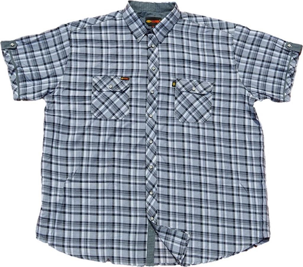 Übergrößen Kurzarm-Herrenhemd KAMRO Schwarz/Grau/Weiß kariert 4XL