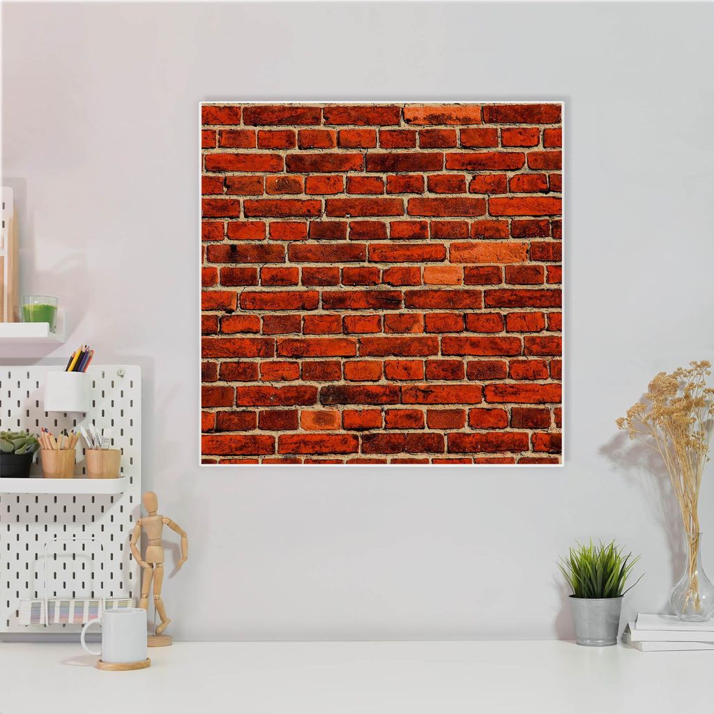 Design Stahlmagnettafel Quadratisch 50x50cm Ziegelwand