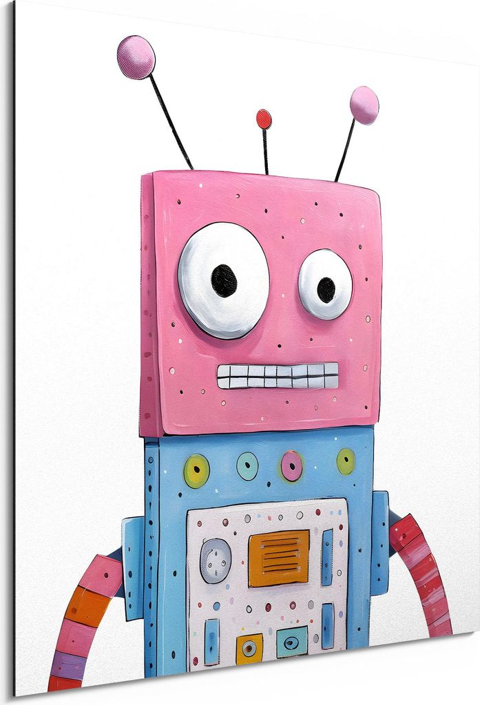 DEQORI Alu-Dibond Bild Weiß 50x50 cm 'Mein bunter Roboter' Wandbild Metall dünn Design