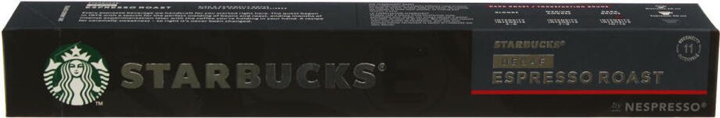 A black box of Starbucks Nespresso coffee capsules.