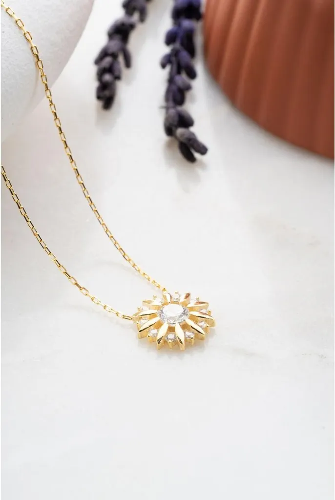 Collier soleil argent 925 plaqué or avec oxyde de zirconium brillant - 3