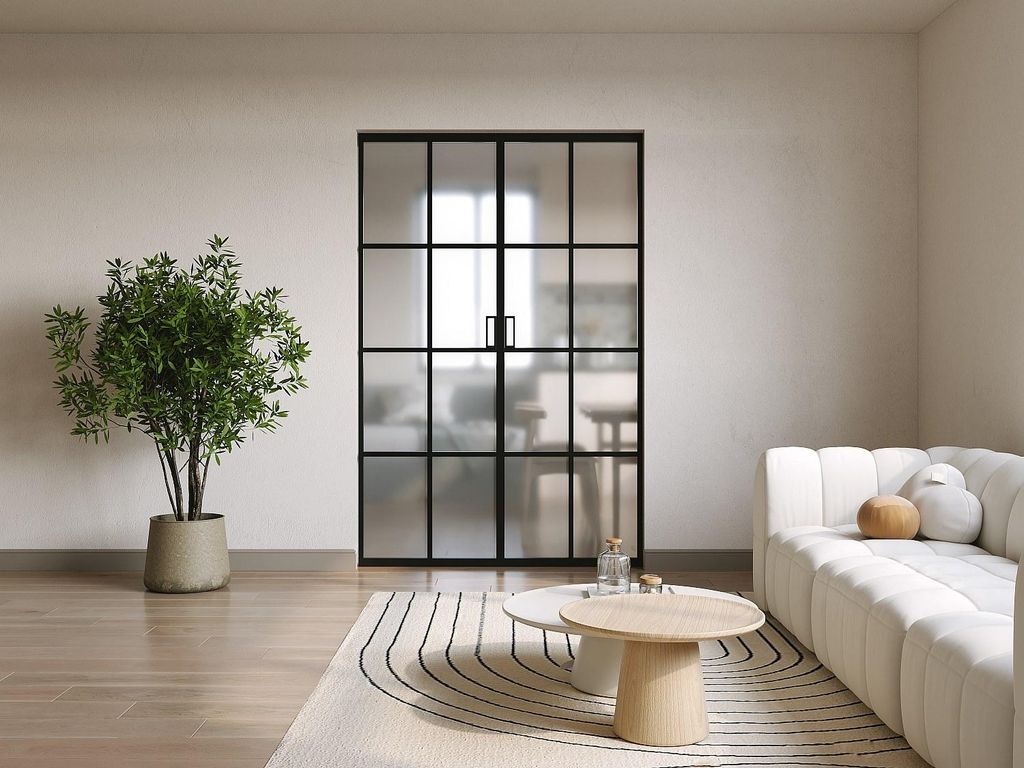 Doppel-Schiebetür mit Galandage-System - Aluminium & Sicherheitsglas mattiert - 2 x 205 cm x 93 cm - WILDEN II