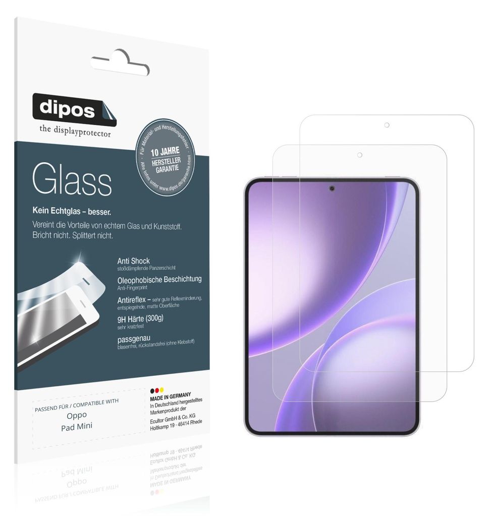 2x Schutzfolie für Oppo Pad Mini matt - Anti-Shock 9H Folie dipos Glass Kunststoffglas