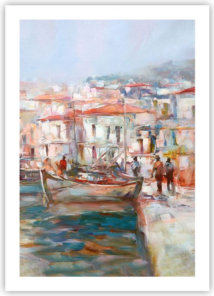 Poster - Poster ohne Rahmen - Insel Boote Hafen - 50x70 cm - Wand Bild - Wanddeko - Wandbilder - Kunstposter - Wandposter - Bilder - Kunstdruck - W...