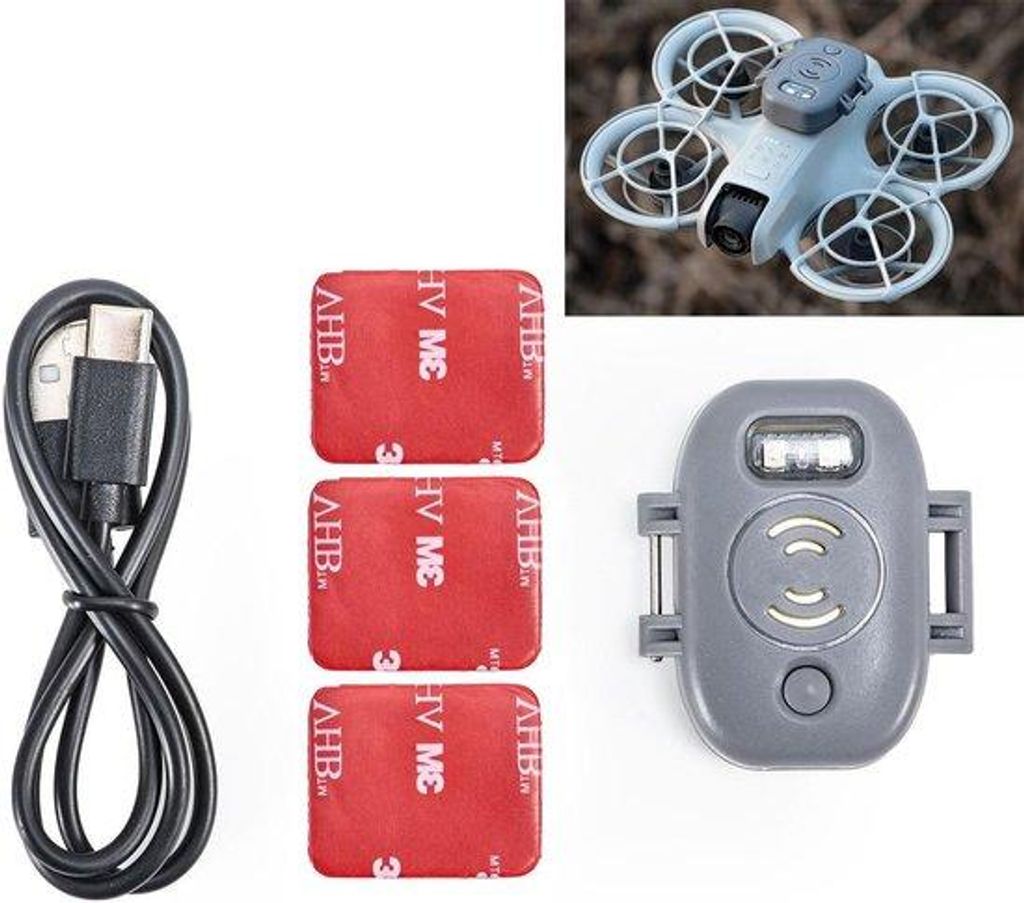 Alarm Buzzer für Drohnen - GPS-Tracker mit 120dB-Sirene und Oplaadbare LED-Flutlicht für kleine Drohnen