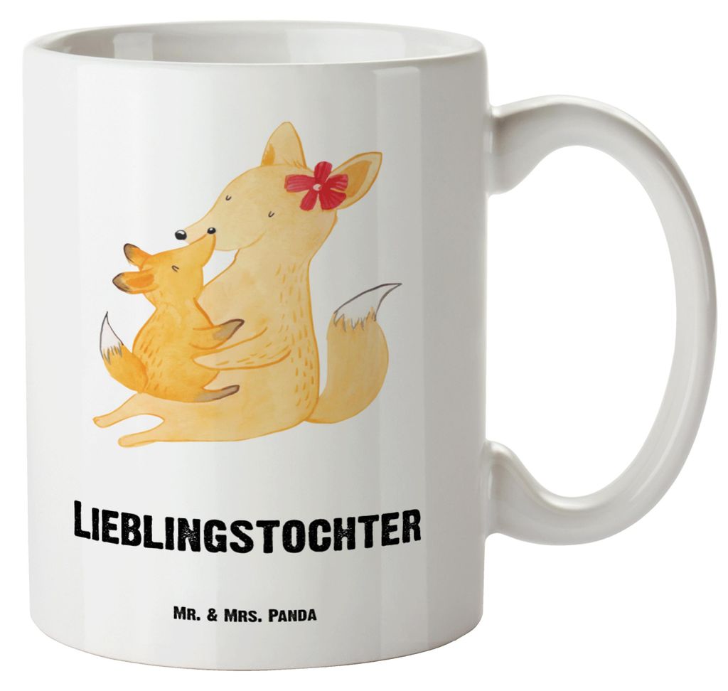 Mr. & Mrs. Panda Pott Fuchs Mama - Weiß - Geschenk, Teebecher, Kaffeepott, Mutter, Große Tasse, Umarmen, steingut, Bruder, Schoß, weisse