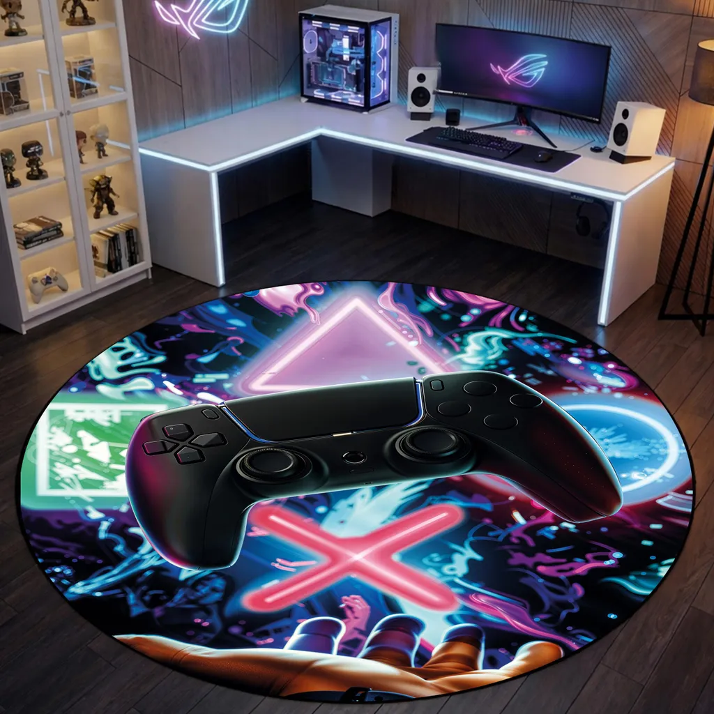Tapis gaming néon 200 cm de diamètre avec revêtement antidérapant XXL