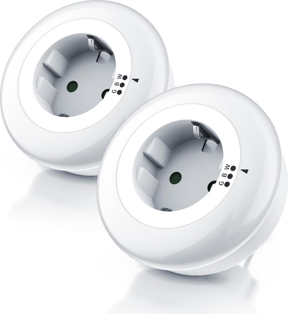 Brandson LED Nachtlicht Nachtlampe mit Zwischenstecker & auswählbaren Farben - Weiß/Grün/Blau, Integrierter Helligkeitssensor und Dämmerungssen...