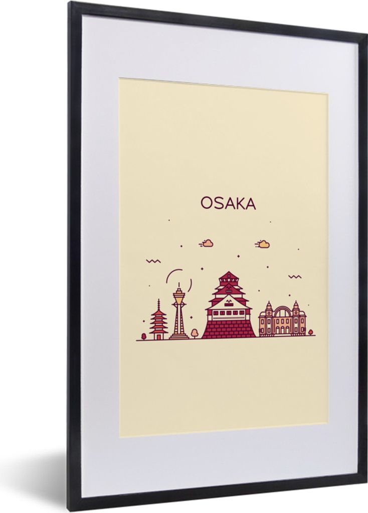 MuchoWow MuchoWow Gerahmtes Poster Japan - Osaka - Skyline 40x60 cm - Poster mit zchwarzem Bilderrahmen - Poster in Rahmen