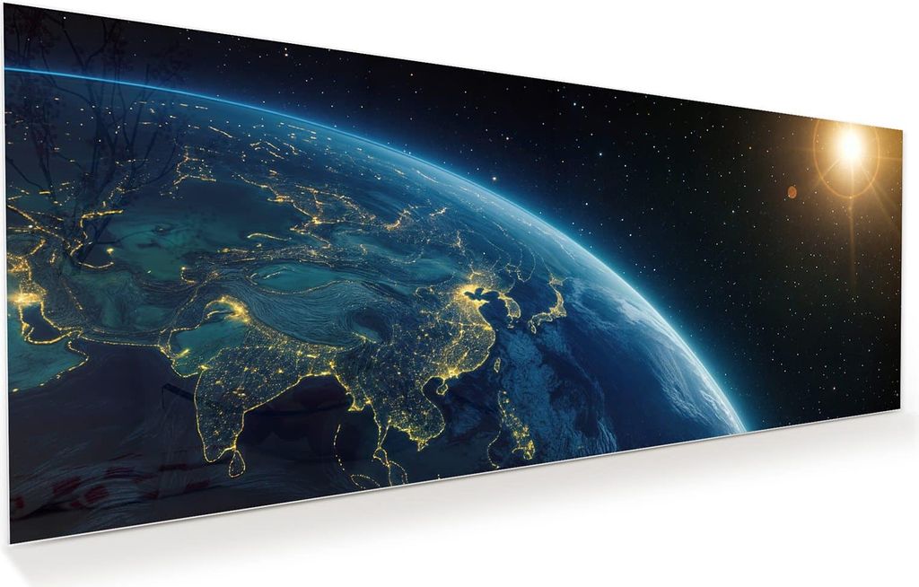 Glasbild 150x60cm in XXL für Wohnzimmer, Schlafzimmer Motiv Erde bei Nacht
